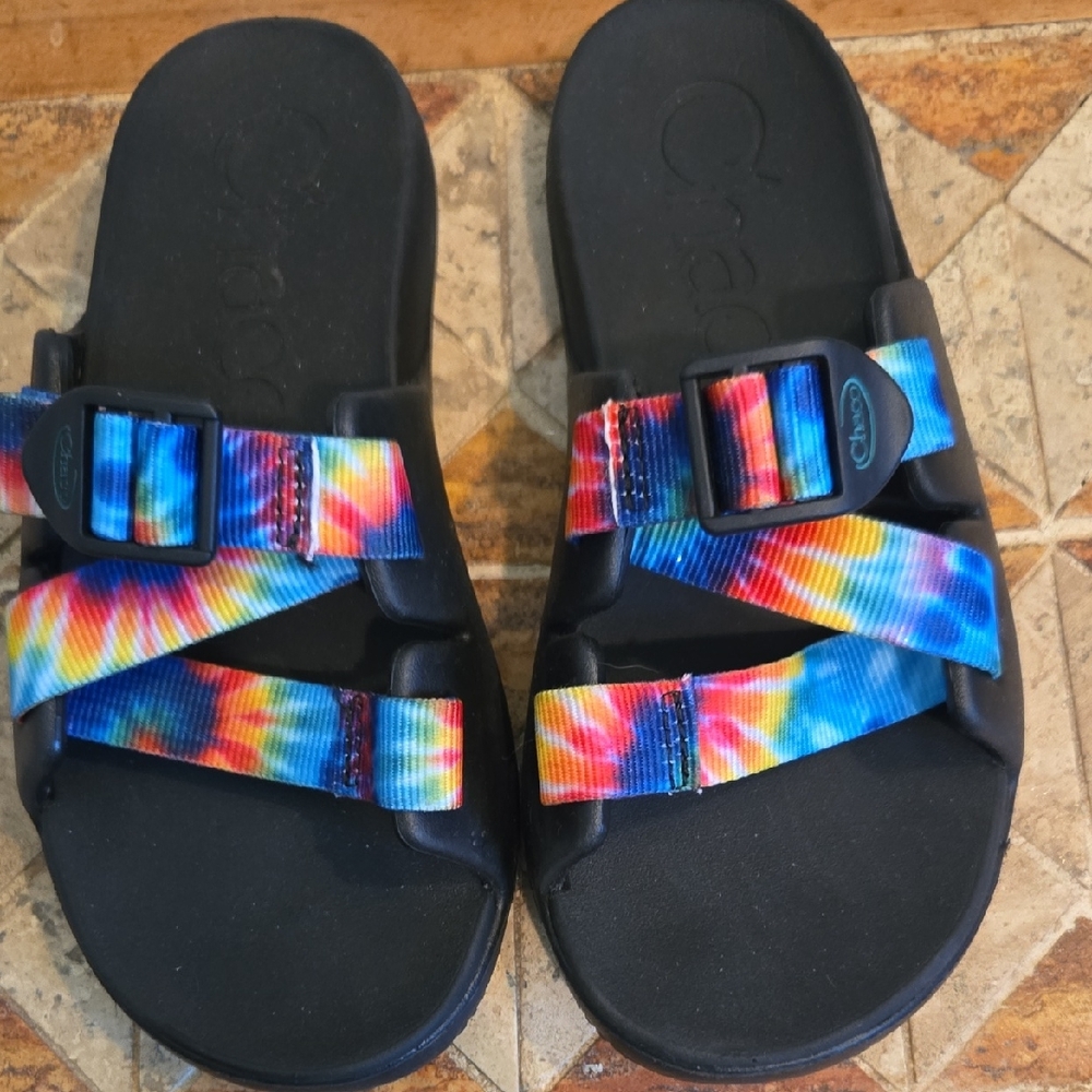 Chaco k2 Kids Tie-Dye Strap Black Slide Sandals - Adjustable Buckle